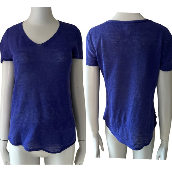 EILEEN FISHER 100% Organic Linen Tee Top Purple Blue Lightweight Summer Size PP - Picture 16 of 16